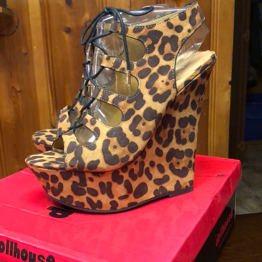 Leopard Lace Up Wedges